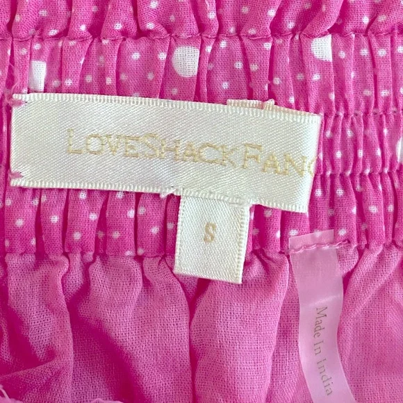 LoveShackFancy Adia Hot Pink Cherry Skirt Pockets Ruffles Polka Dot Small